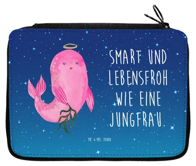 Produktbild von Mr. & Mrs. Panda Federtasche Sternzeichen Jungfrau - Sternenhimmel Blau - Geschenk, Federmappe, Bleistiftetui, Meerjungfrau, Schulmäppchen, Federmäppchen, Etui, Jungfer