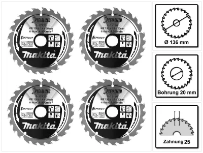 Productafbeelding van Makita CCM13625E SPECIALIZED EFFICUT zaagblad 4 stuks (4x E-12120) 136 x 1,4 x 20 mm 25 tanden voor hout