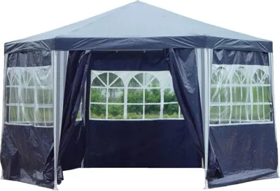 Produktbild von Kronenburg Pavillon PE Hexagonal - wasserdicht - Gartenzelt 6-Eck mit 6 Seitenteilen - Steckpavillon - blau