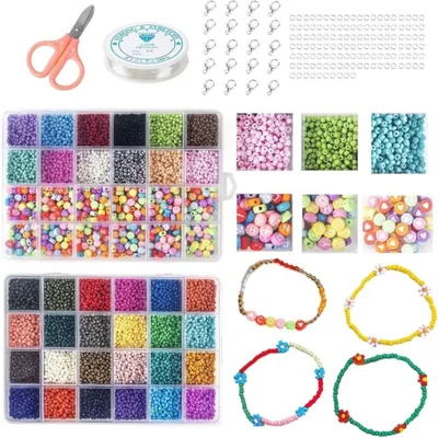 Produktbild von Perlenarmband Set DIY Schmuckperlen-Set: 18000 Glasperlen + Buchstaben- und Herzperlen