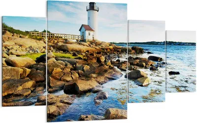 Produktbild von Bild auf Leinwand - Leinwandbild - Leuchtturm Ufer Wolke Landschaft - 160x90cm - Wand Bild - Wanddeko - Leinwanddruck - Bilder - Kunstdruck - Leinwand bilder - Wandkunst - DL160x90-2973