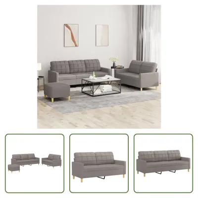 Produktbild von The Living Store 3-tlg. Sofagarnitur mit Kissen Taupe Stoff