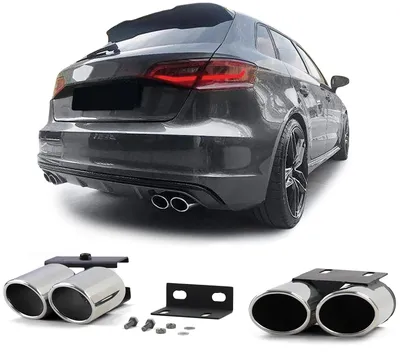 Für Audi A3 8V / 1.4 1.8 2.0 Auspuff Endrohr Umbau mit Dummy auf 4 Rohr S Optik in der Farbe von Carparts-Online GmbH