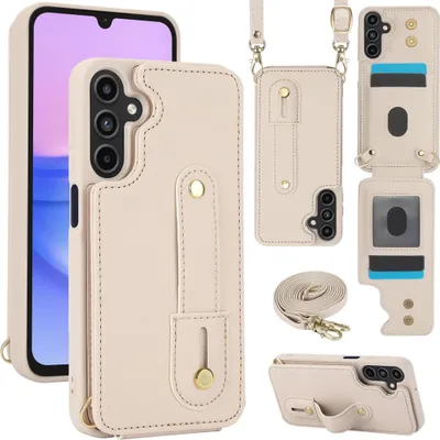 Image de Étui à rabat pour Samsung Galaxy S26 en similicuir, à bandoulière, blanc