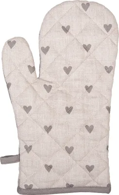 Produktbild von Clayre & Eef Ofenhandschuh 18x30 cm Beige Grau Baumwolle Herzen