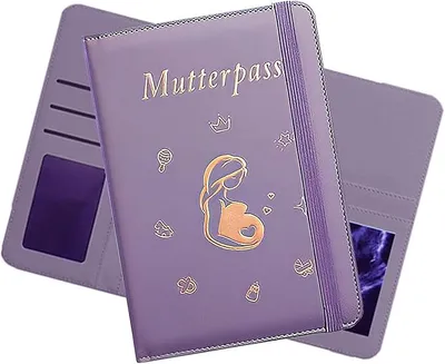 Produktbild von PolkaHome® Mutterpass-Hülle aus Kunstleder – Lila, 9 Fächer, mit Gummiband und Klarsichtfächern
