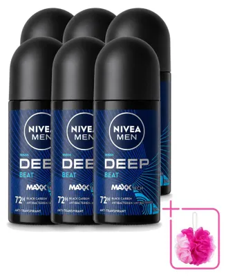 Imagen del producto de 6 unidades de desodorante roll-on NIVEA MEN Deep Beat, 50 ml cada uno, pack ahorro