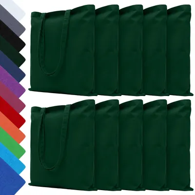Produktbild von EllaTex 10er Set Baumwolltaschen 22x26 cm – Stoffbeutel aus 100% Baumwolle mit kurzen Henkeln, in Farbe: Dunkelgrün