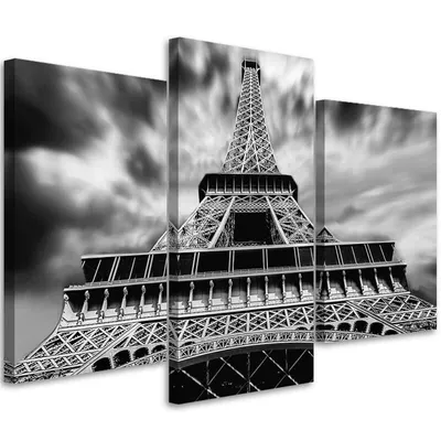 Produktbild von Triptychon auf leinwand eiffelturm in paris 120x80 cm Feeby grau wandbild bereit zum aufhängen