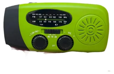 Produktbild von Notfallradio mit Solarbetrieb, Handkurbel, 2000-mAh-Akku, LED-Taschenlampe und SOS-Alarm - Grün