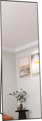 Zdjęcie produktu dla Wolnostojące lustro 165 x 60 cm, czarna aluminiowa rama, nowoczesne lustro ścienne do montażu na stole lub ścianie