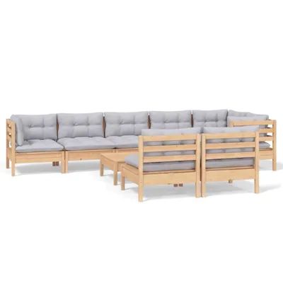 Produktbild von vidaXL 9-tlg. Garten-Lounge-Set mit Grauen Kissen Kiefer Massivholz