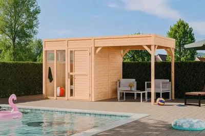 Produktbild von Gartenhaus Bertilo Cubus 2 Poolhouse inkl. Bodenplatte, Schleppdach 470 x 240 cm natur