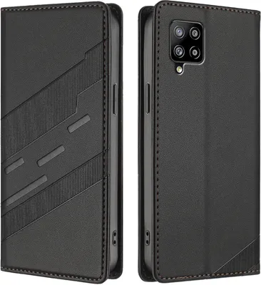 Produktbild von Hülle für Samsung Galaxy A42 5G, Kunstleder Brieftaschen Handyhülle mit Kartenfach und Standfunktion Schwarz