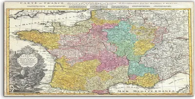 Produktbild von Coloray - Glasbild - 120x60 cm - Wandbild - Glasbilder - Kunstdruck Alt Frankreich Karte Vintage
