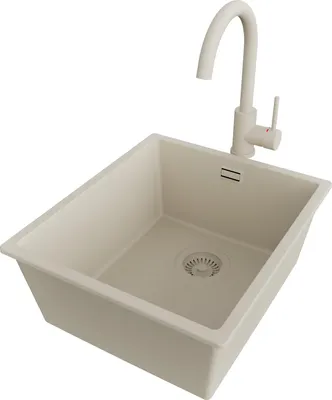Produktbild von PRIMAGRAN Unterbauspüle Granit Beige 41x47cm, Spülbecken 1 Becken + Küchenarmatur 32x20cm + Ablauf-Set, Granitspüle ab 45er Unterschrank - London