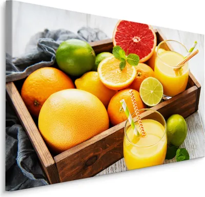 Produktbild von Fabelhafte Canvas LEINWAND BILDER 40x30 cm XXL Kunstdruck Obst Orangen Limetten Saft