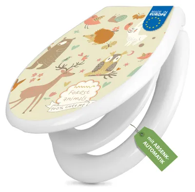 Produktbild von banjado Familien WC Sitz weiß mit Kindersitz und Absenkautomatik und Motiv Waldtiere [TDWK 10878]