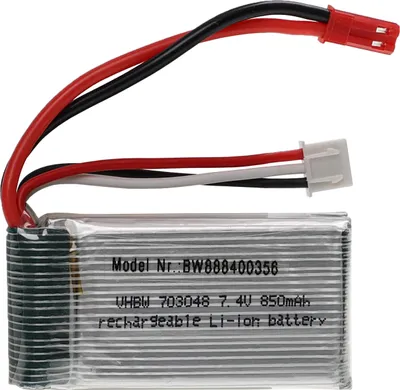 Produktbild von vhbw Akku kompatibel mit BEC Stecker für Modellbau z.B. Racing Car, Helikopter, Flugzeug (850mAh, 7,4V, Li-Polymer, 54 x 29 x 17,5 mm)