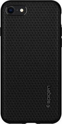 A black Spigen phone case is shown from the back.