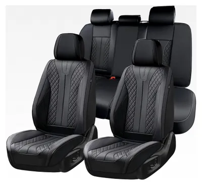 Produktbild von Universelle Autositzbezüge 5er Set für Vordersitze und Rücksitze aus Kunstleder, wasserdicht, passend für die meisten Pkw, SUVs und Lkw (Komplettset, Schwarz)