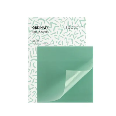 Produktbild von Ordinate Green Durchsichtige Transparent Sticky Notes Pastell | Bunte Haftnotizen | 75mm Farbige Notizblöcke | Notizzettel Büroartikel