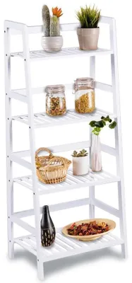 Bücherregal 4 Etagen Bambusholz weiß 116x48x32 cm