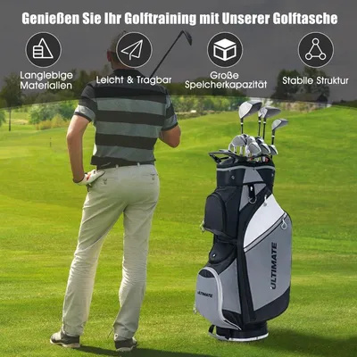 Image de Sac de golf avec 14 compartiments, poche étanche, noir/gris