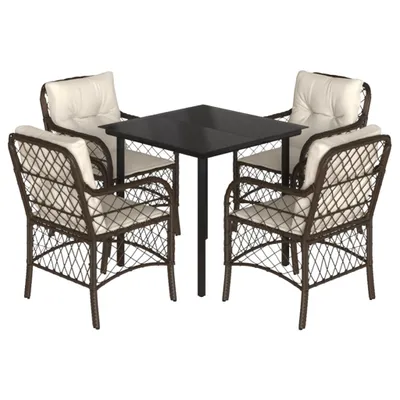 Image de vidaXL Ensemble de jardin 5 pièces avec coussins Marron Poly rotin
