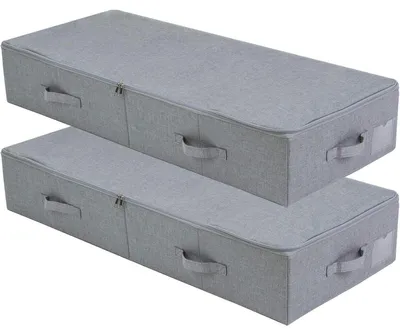 Image de Panier de rangement sous le lit, lot de 2, gris foncé, 100x43x18 cm, pliable, avec poignées