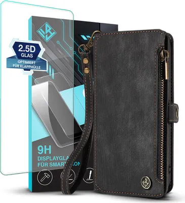 Produktbild von Handy Hülle für Samsung Galaxy A14 / A14 5G Geldbeutel Geldbörse RFID Schutz Klapphülle Cover Schutzhülle Wallet mit 9H Displayglas Displayschutz Farbe: Schwarz