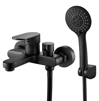 Badarmatur mit Handbrause, schwarz, 3 Strahlarten, 1,5 m Schlauch