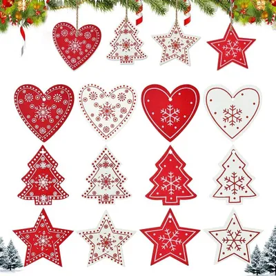 Produktbild von Set mit 48 Weihnachtsbaum-Dekorationen aus Holz
