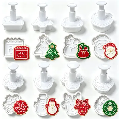 Image de Emporte-pièces de Noël - Motifs de Noël en relief 3D - Mécanisme à ressort - 8 pièces