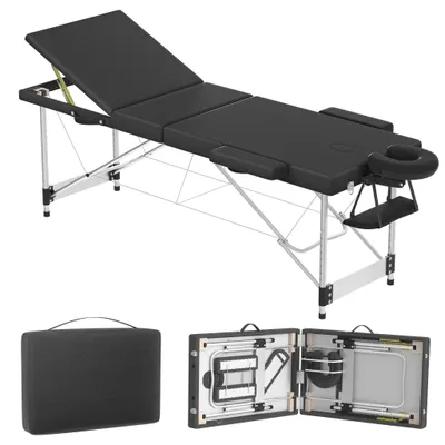 Image de Table de massage – Lit de soins – Table de thérapie – Réglable de 62 à 83 cm – Structure en aluminium – Noir