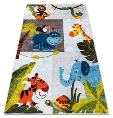 Image de Tapis lavable JUNIOR 51858.802 animaux, Afrique pour les enfants antidérapant - gris multicolore 80x150 cm