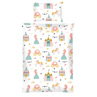 Zdjęcie produktu dla Zestaw pościeli dziecięcej 100x135/40x60 cm, 2-częściowy, motyw księżniczki – bawełna Renforce, z zamkiem błyskawicznym, oddychająca, przyjazna dla skóry, zestaw pościeli do łóżeczka dziecięcego