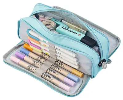 Produktbild von Großes Federmäppchen mit 3 Fächern, geräumige Stiftetasche, Aufbewahrungstasche für Stifte