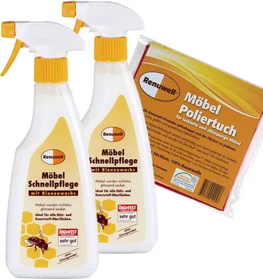 Produktbild von Renuwell Möbel Schnellpflege 2 × 500 ml - Möbel Poliertuch 4 Stück Spar-Set