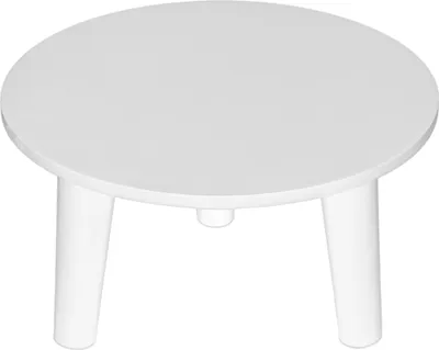 A white round plant stand with three legs on a white background.