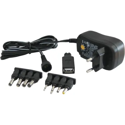 Image de Goobay 53996 Alimentation universelle 3 V - 12 V, 1 A, noir, 1.8 m - incl. 1 adaptateur USB et 8 adaptateurs DC - max. 12 W et 1 A
