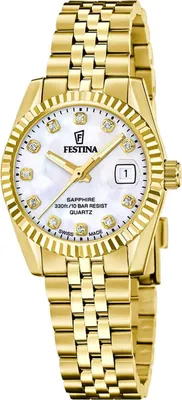 Produktbild von Festina Damen-Uhr Swiss Made Quarz Edelstahl-Armband Gold-Ton F20089/1