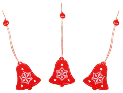 Produktbild von SPRINGOS 3 Stück, Holzanhänger, Weihnachtsdeko, rot, Geschenkanhänger (Glocke)