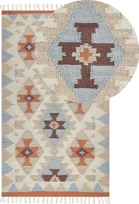 Produktbild von BELIANI Kelim-Teppich Mehrfarbig Baumwolle 80 x 150 cm mit Fransen Geometrischem Muster Handgewebt Zweiseitig Läufer Modern Wohnzimmer Schlafzimmer