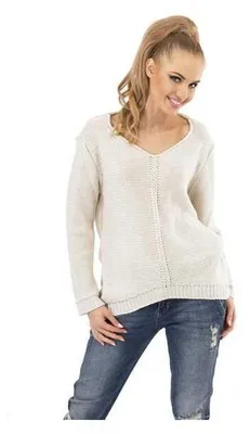 Produktbild von Damen Pullover Strickpullover V-Ausschnitt Gr. S/M; Beige