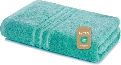 Produktbild von Lavea® Badetuch 100 x 150 cm Baumwolle, saugstarkes Duschtuch groß, Frottier Elena, Duschhandtuch, weich, waschbar 60 °C, trocknergeeignet, Türkis