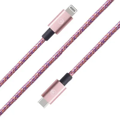 Image de Câble Tissé USB C / Lightning 3A 2m PD 60W Rose Bigben