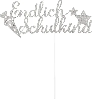 Produktbild von Oblique Unique Endlich Schulkind Torten Topper Glitzernd silber für Schuleinführung Einschulung Schulanfang Kuchendeckel