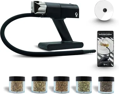 Produktbild von Fumus Räucherpistole, tragbarer Kaltraucher + 5 e Holzaromen + E-Book mit italienischen Rezepten, Kaltrauchgenerator, Lebensmittelräuchergerät, Cocktails
