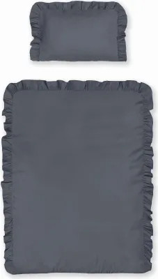 Produktbild von Babybettwäscheset mit Rüschen 90x120 Baumwolle 2-teilig Dunkelgrau Graphit